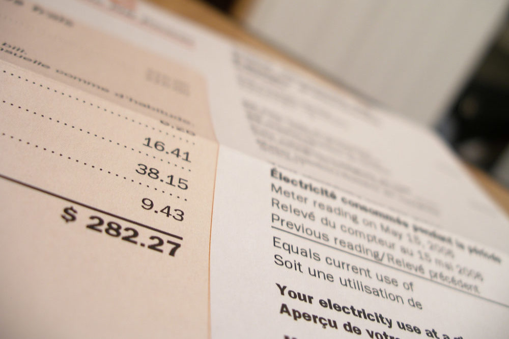 closeup of a utility bill