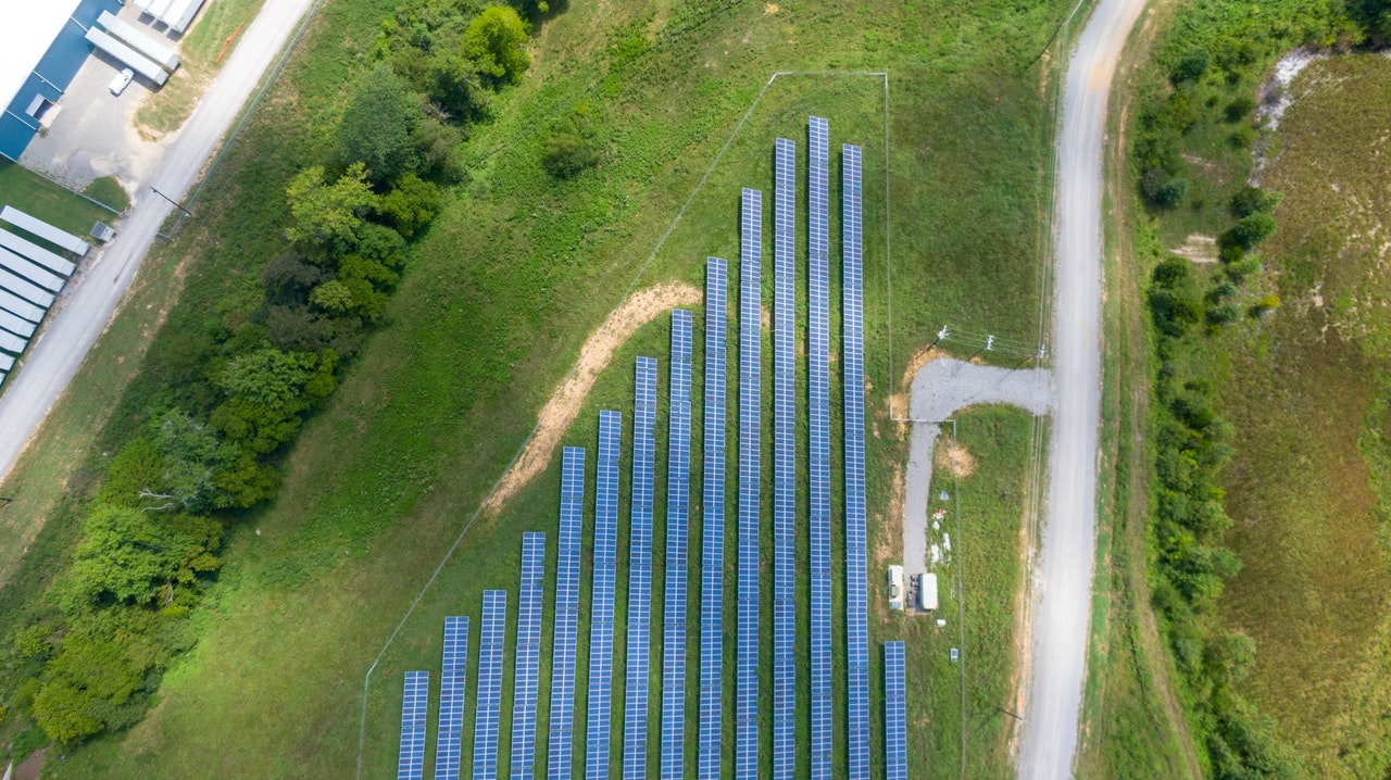 Aerial view of solar field.