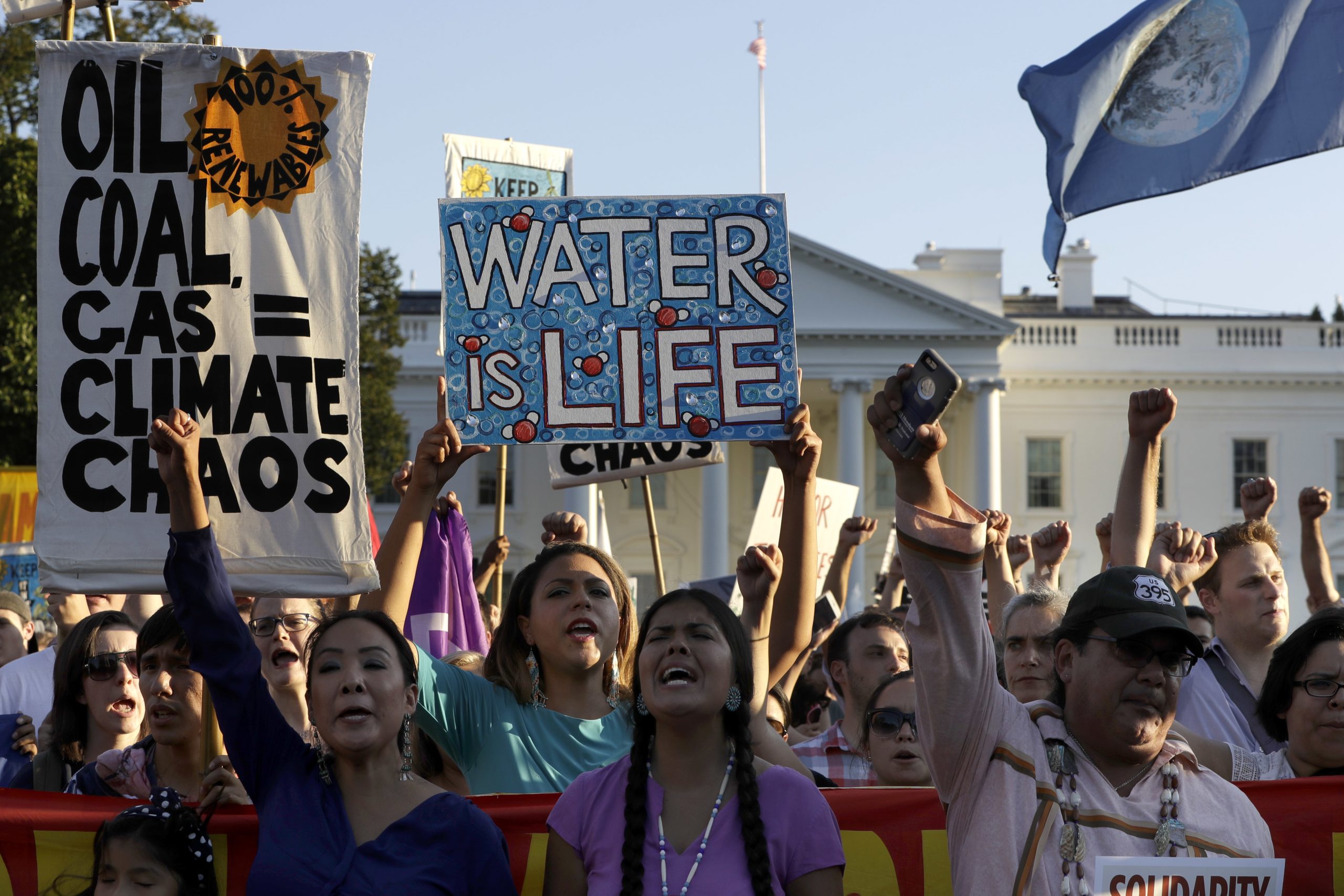 Supporters of the Standing Rock Sioux Tribe rally in opposition of the Dakota Access oil pipeline in front of the White House in September 2016.